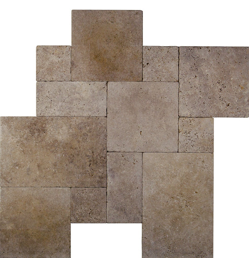 Noce Travertine Tumbled Exterior Pool Paver Versailles 1 1/4"